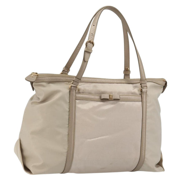 Salvatore Ferragamo Vala Ribbon Hand Bag Nylon Pink Gold Auth ka3946