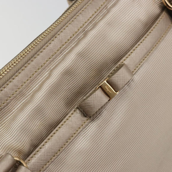 Salvatore Ferragamo Vala Ribbon Hand Bag Nylon Pink Gold Auth ka3946