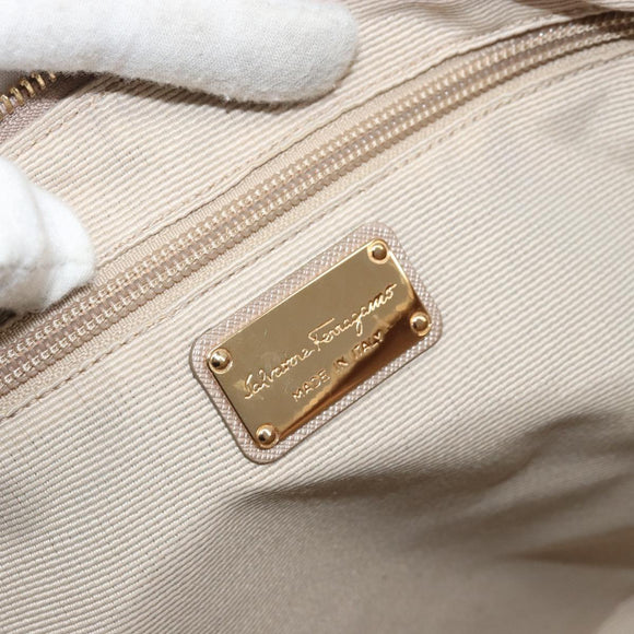 Salvatore Ferragamo Vala Ribbon Hand Bag Nylon Pink Gold Auth ka3946