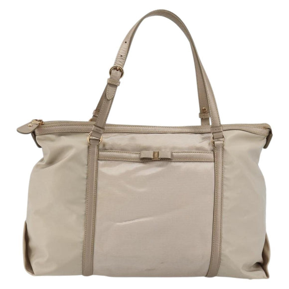 Salvatore Ferragamo Vala Ribbon Hand Bag Nylon Pink Gold Auth ka3946