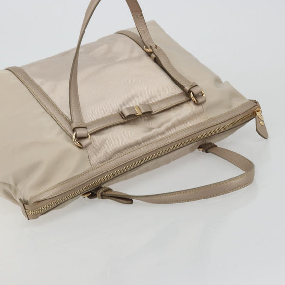 Salvatore Ferragamo Vala Ribbon Hand Bag Nylon Pink Gold Auth ka3946