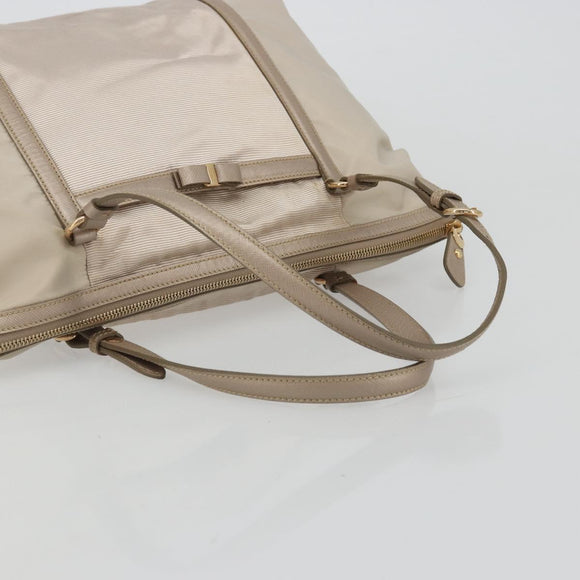 Salvatore Ferragamo Vala Ribbon Hand Bag Nylon Pink Gold Auth ka3946
