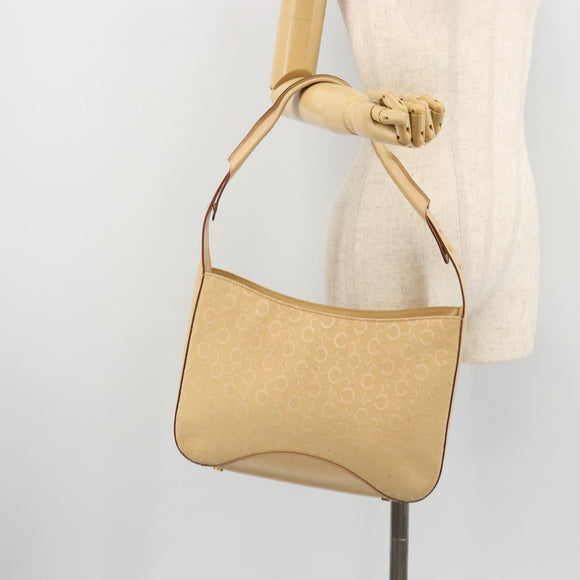 CELINE C Macadam Canvas Shoulder Bag Beige Gold Auth ka3948