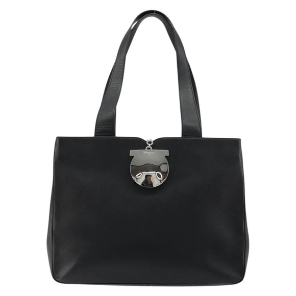 Salvatore Ferragamo Tote Bag Leather Black Silver Auth ka3949