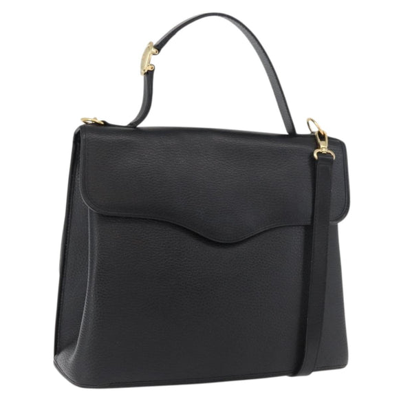 Christian Dior Hand Bag Leather 2way Black Gold Auth ka3950