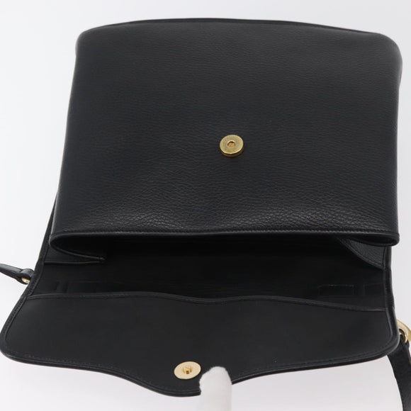 Christian Dior Hand Bag Leather 2way Black Gold Auth ka3950