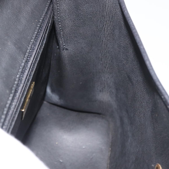 Christian Dior Hand Bag Leather 2way Black Gold Auth ka3950