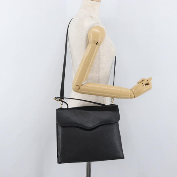 Christian Dior Hand Bag Leather 2way Black Gold Auth ka3950