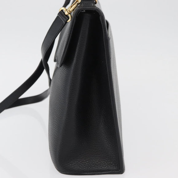 Christian Dior Hand Bag Leather 2way Black Gold Auth ka3950