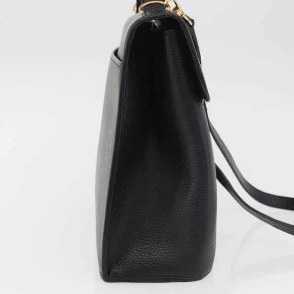 Christian Dior Hand Bag Leather 2way Black Gold Auth ka3950
