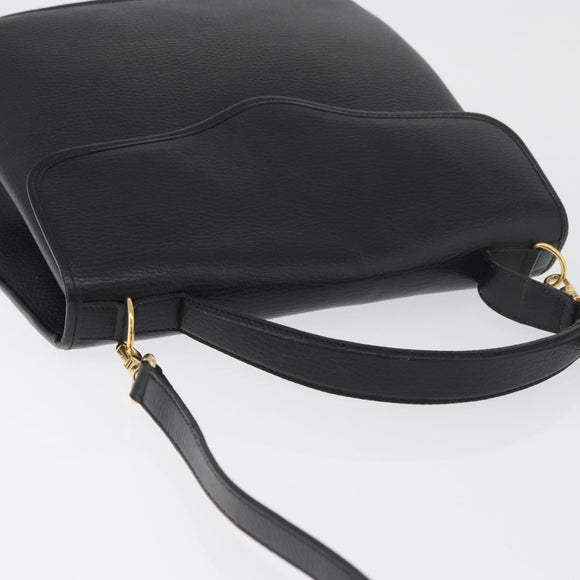 Christian Dior Hand Bag Leather 2way Black Gold Auth ka3950