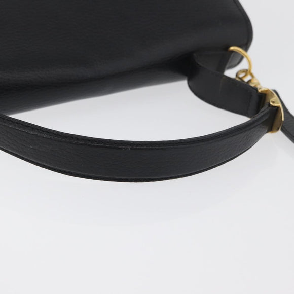 Christian Dior Hand Bag Leather 2way Black Gold Auth ka3950