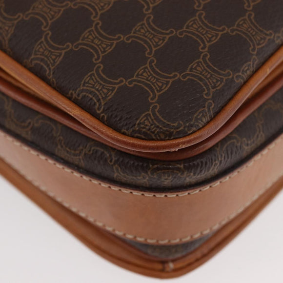 CELINE Macadam Canvas Shoulder Bag PVC Leather Brown Gold Auth ka3953