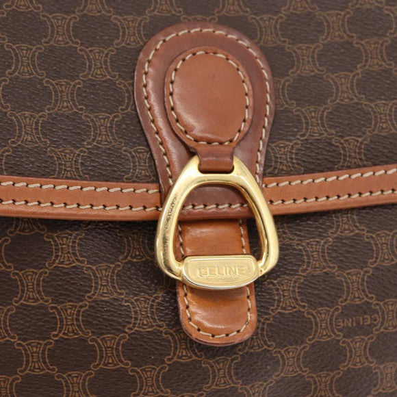 CELINE Macadam Canvas Shoulder Bag PVC Leather Brown Gold Auth ka3953