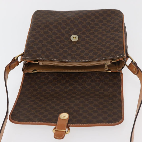 CELINE Macadam Canvas Shoulder Bag PVC Leather Brown Gold Auth ka3953