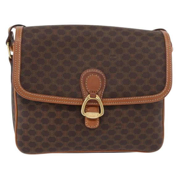 CELINE Macadam Canvas Shoulder Bag PVC Leather Brown Gold Auth ka3953