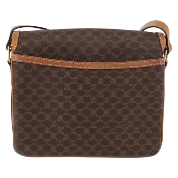 CELINE Macadam Canvas Shoulder Bag PVC Leather Brown Gold Auth ka3953
