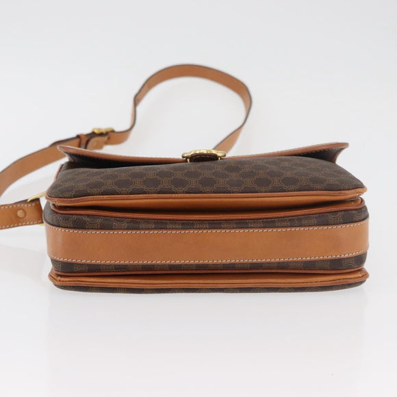 CELINE Macadam Canvas Shoulder Bag PVC Leather Brown Gold Auth ka3953