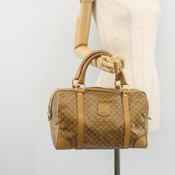 CELINE Macadam Canvas Hand Bag PVC Beige Gold Auth ka3954