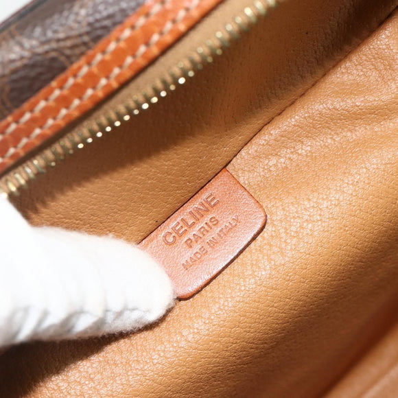 CELINE Macadam Canvas Vanity Hand Bag PVC Brown Gold Auth ka3955