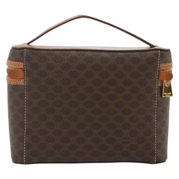 CELINE Macadam Canvas Vanity Hand Bag PVC Brown Gold Auth ka3955
