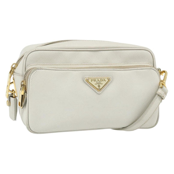 PRADA Shoulder Bag Safiano leather White Gold Auth ka3958A