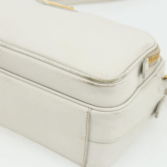 PRADA Shoulder Bag Safiano leather White Gold Auth ka3958A