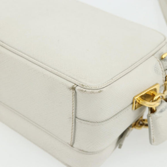 PRADA Shoulder Bag Safiano leather White Gold Auth ka3958A