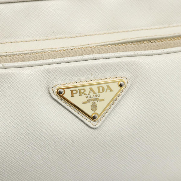 PRADA Shoulder Bag Safiano leather White Gold Auth ka3958A