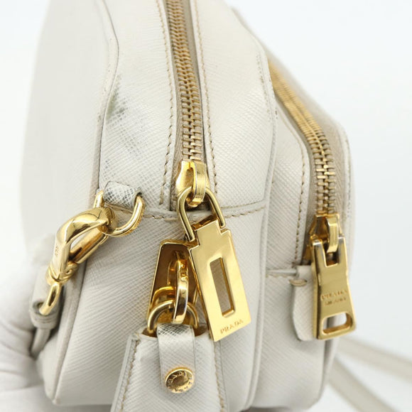 PRADA Shoulder Bag Safiano leather White Gold Auth ka3958A
