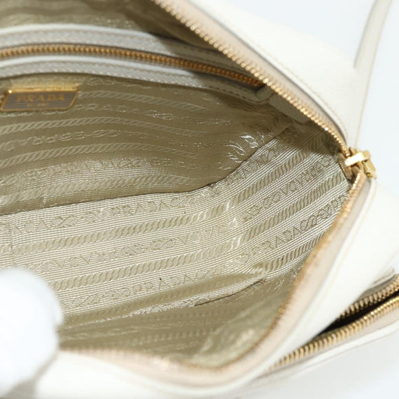 PRADA Shoulder Bag Safiano leather White Gold Auth ka3958A