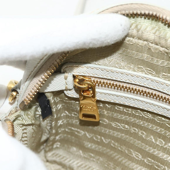 PRADA Shoulder Bag Safiano leather White Gold Auth ka3958A