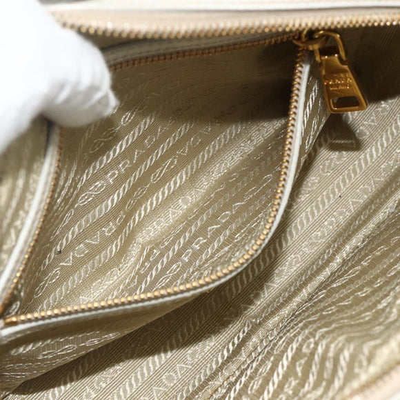 PRADA Shoulder Bag Safiano leather White Gold Auth ka3958A