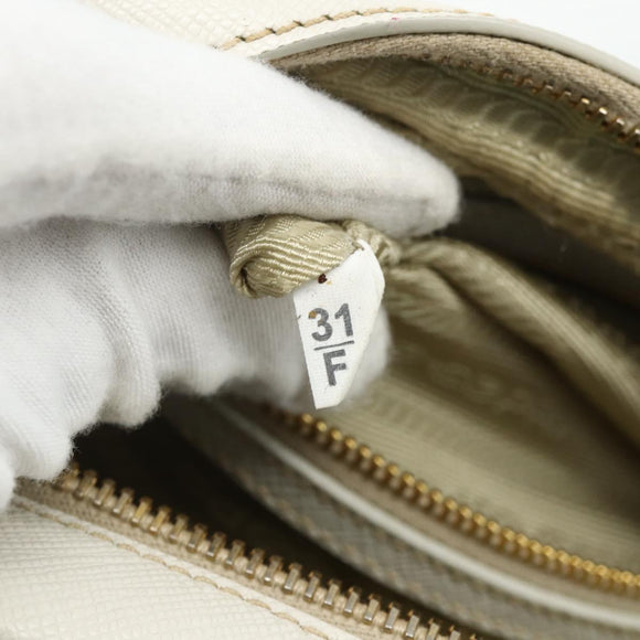 PRADA Shoulder Bag Safiano leather White Gold Auth ka3958A