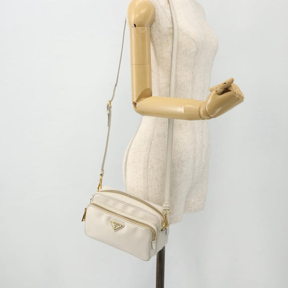 PRADA Shoulder Bag Safiano leather White Gold Auth ka3958A