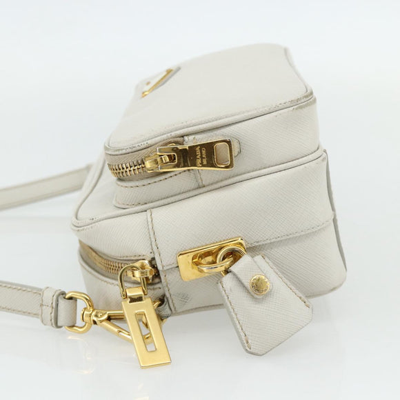 PRADA Shoulder Bag Safiano leather White Gold Auth ka3958A