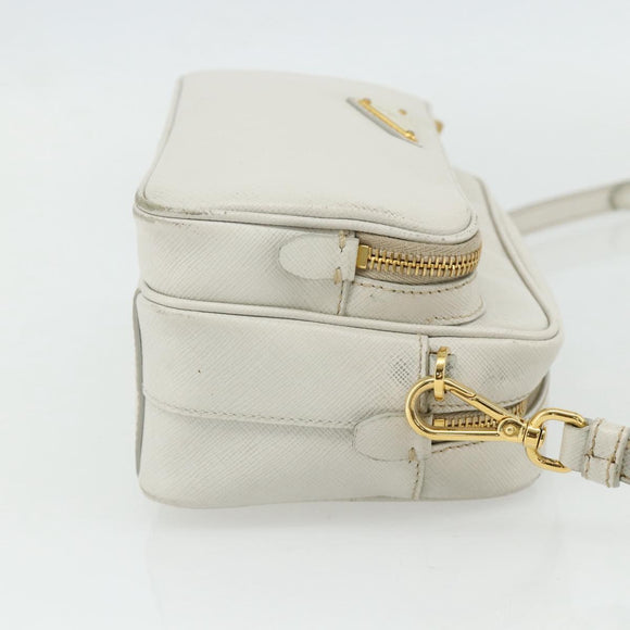 PRADA Shoulder Bag Safiano leather White Gold Auth ka3958A