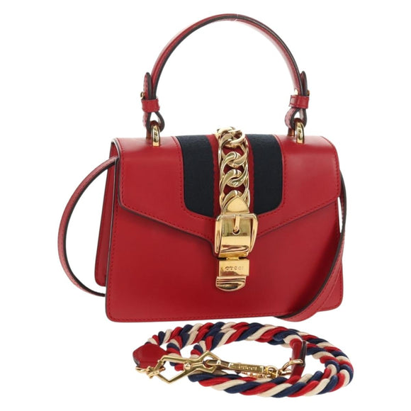 GUCCI Silvi Sherry Line Hand Bag Leather 3way Red Gold 470270 Auth ka395AV