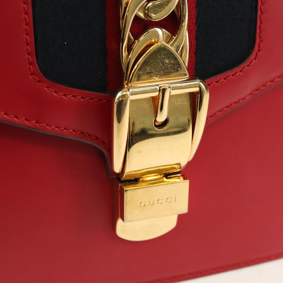 GUCCI Silvi Sherry Line Hand Bag Leather 3way Red Gold 470270 Auth ka395AV