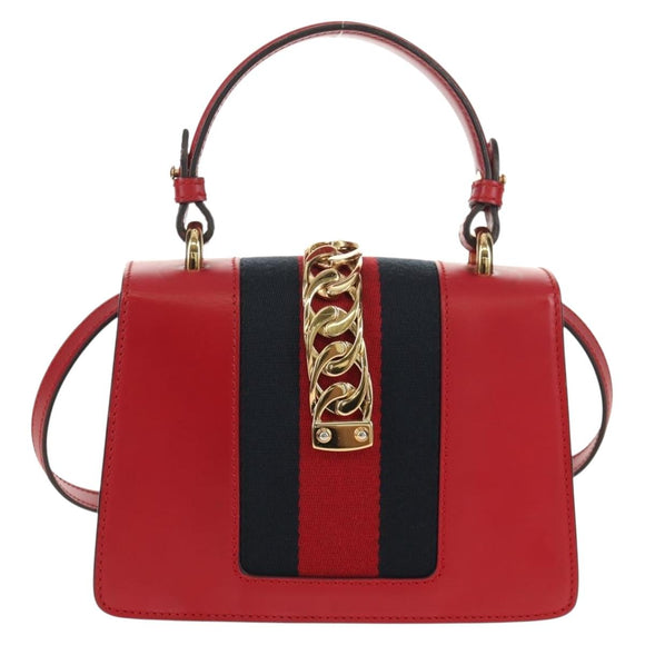 GUCCI Silvi Sherry Line Hand Bag Leather 3way Red Gold 470270 Auth ka395AV