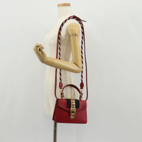 GUCCI Silvi Sherry Line Hand Bag Leather 3way Red Gold 470270 Auth ka395AV
