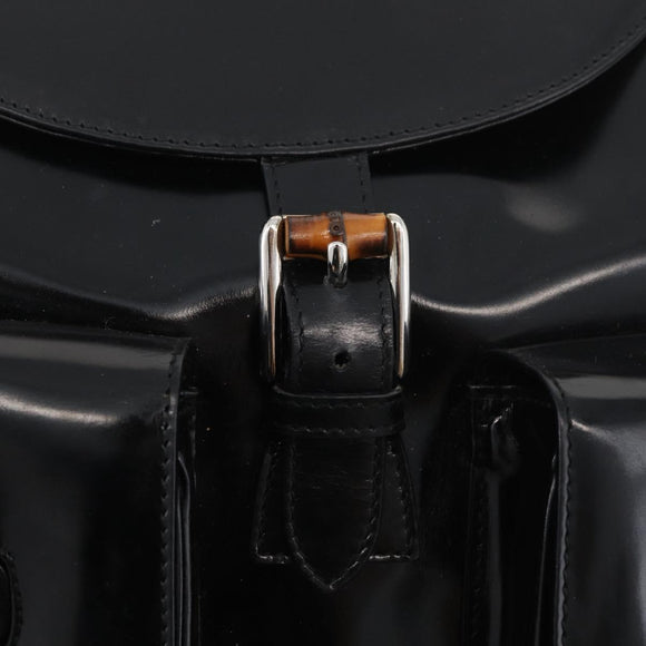 GUCCI Bamboo Backpack Patent leather Black Silver 003 2058 0016 5 Auth ka3960