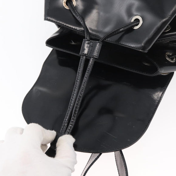 GUCCI Bamboo Backpack Patent leather Black Silver 003 2058 0016 5 Auth ka3960
