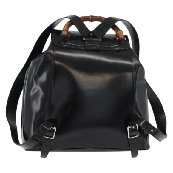 GUCCI Bamboo Backpack Patent leather Black Silver 003 2058 0016 5 Auth ka3960