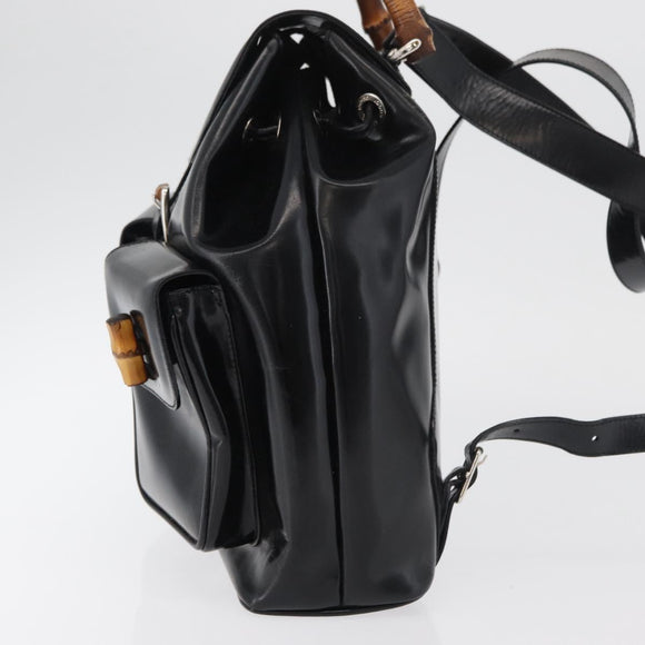 GUCCI Bamboo Backpack Patent leather Black Silver 003 2058 0016 5 Auth ka3960