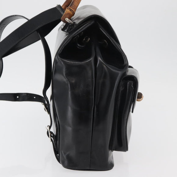 GUCCI Bamboo Backpack Patent leather Black Silver 003 2058 0016 5 Auth ka3960