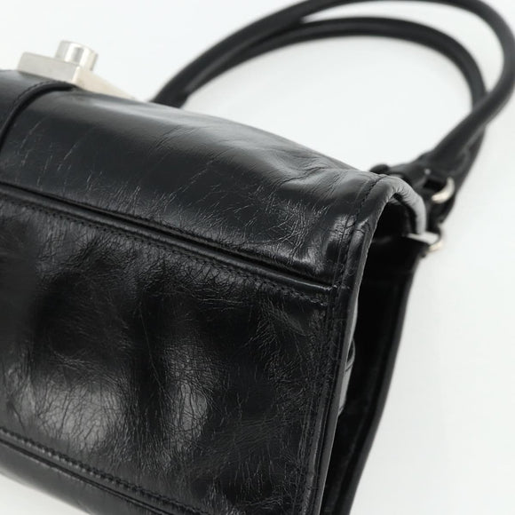 PRADA Hand Bag Leather Black Silver Auth ka3962SAM