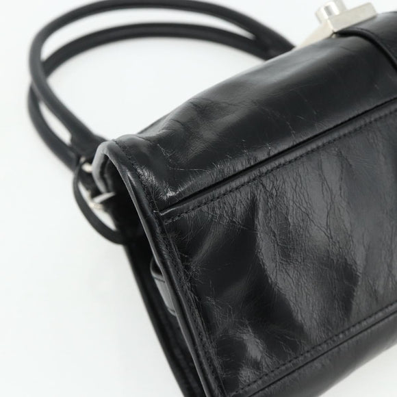 PRADA Hand Bag Leather Black Silver Auth ka3962SAM