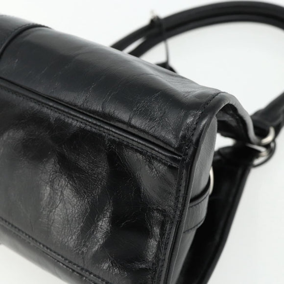 PRADA Hand Bag Leather Black Silver Auth ka3962SAM