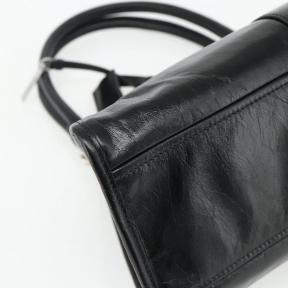 PRADA Hand Bag Leather Black Silver Auth ka3962SAM